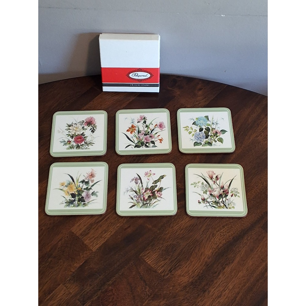 Pimpernel De Luxe Coasters Set of 6 Floral Botanical Cork Back Made in England